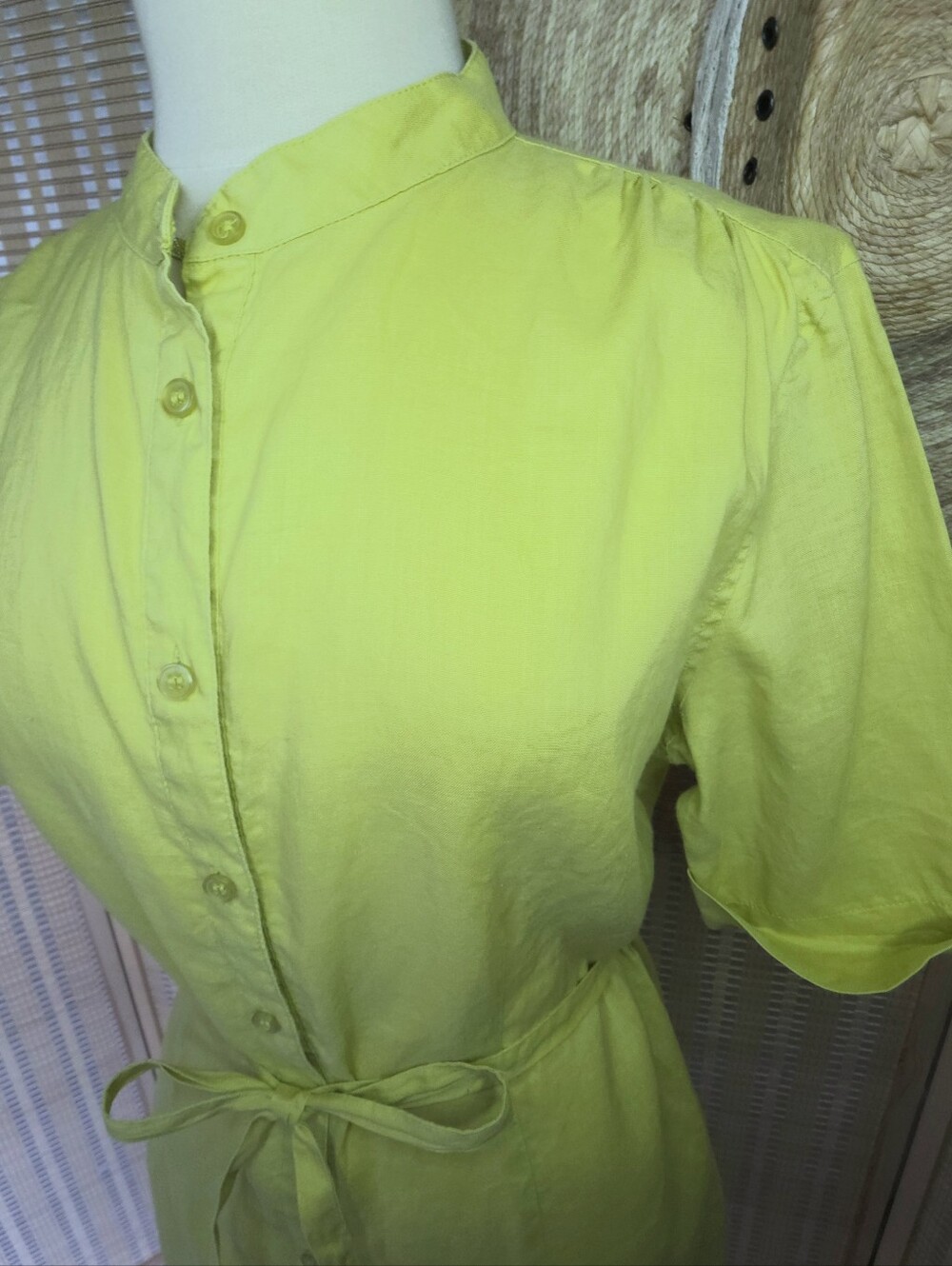 Chartreuse Green Button-down Tie-waist tunic style shirt / shirtdress size S/M - Picture 2 of 9